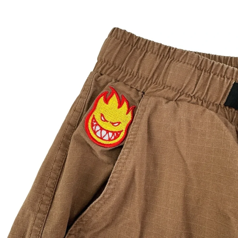 Spitfire Bighead Brown Cargo Embroidered Belted Y2K Cuff Pants Mens Size‎ Medium
